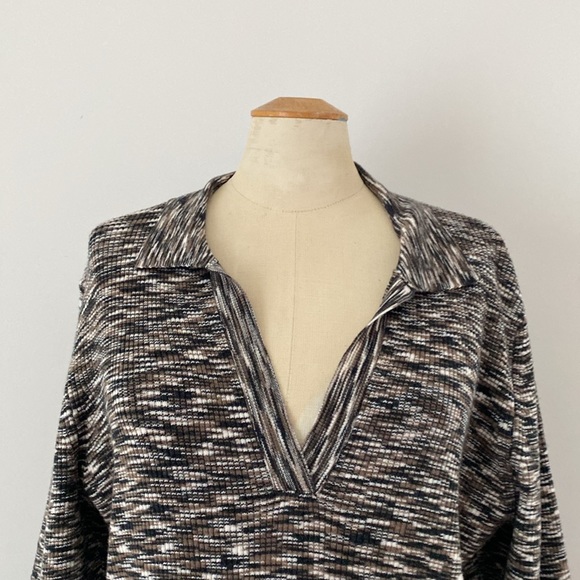 REITMANS brown & beige stripe MIDI sweater dress with V neck and collar. XL - Picture 4 of 9